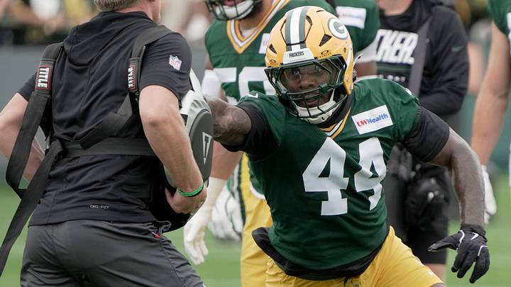Green Bay Packers linebacker Zaire Franklin (44) is shown at training camp Friday, July 31, 2026 in Green Bay, Wisconsin.