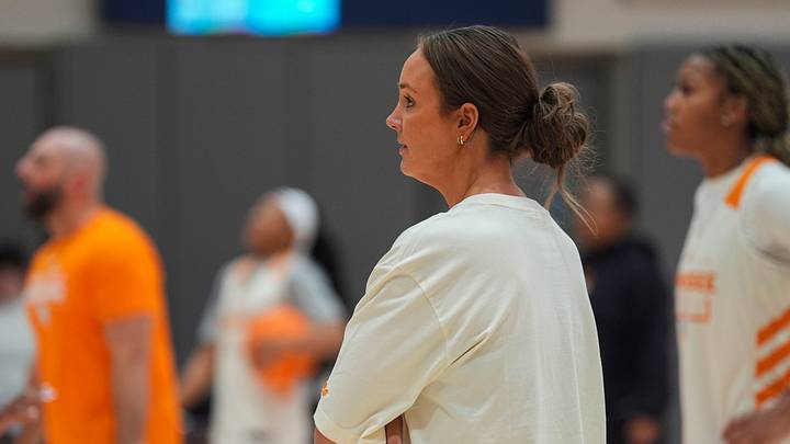 Tennessee women’s basketball caoch Kim Caldwell during practice at the Tennessee Lady Vols basketball media day at Pratt Pavilion on Oct. 22, 2026. Tennessee women’s basketball caoch Kim Caldwell during practice at the Tennessee Lady Vols basketball media day at Pratt Pavilion on Oct. 22, 2026.