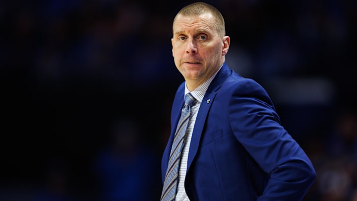 Mar 7, 2026; Lexington, Kentucky, USA; Kentucky Wildcats head coach Mark Pope looks on during the second half against the Florida Gators at Rupp Arena at Central Bank Center. Mandatory Credit: Jordan Prather-Imagn Images