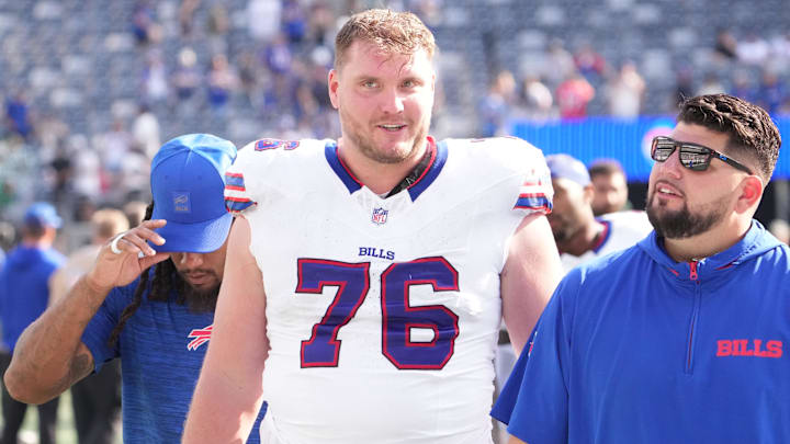 Buffalo Bills guard David Edwards (76) after the game against the New York Jets at MetLife Stadium. Buffalo Bills guard David Edwards (76) after the game against the New York Jets at MetLife Stadium.