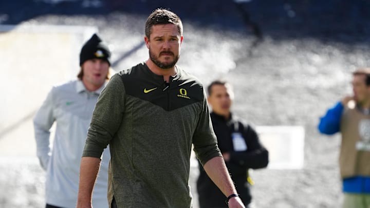 Nov 5, 2022; Boulder, Colorado, USA; Oregon Ducks head coach Dan Lanning before the game against the Colorado Buffaloes at Folsom Field. Mandatory Credit: Ron Chenoy-Imagn Images  head coach Dan Lanning
