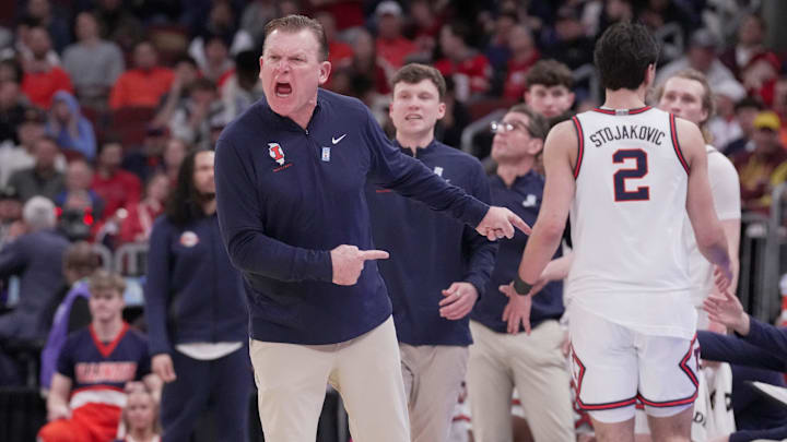 Illinois head coach Brad Underwood is shown during overtime of their quarterfinal game in the Big Ten tournament Friday, March 13, 2026 at the United Center in Chicago, Illinois. Wisconsin beat Illinois 91-88. Illinois head coach Brad Underwood is shown during overtime of their quarterfinal game in the Big Ten tournament Friday, March 13, 2026 at the United Center in Chicago, Illinois. Wisconsin beat Illinois 91-88.