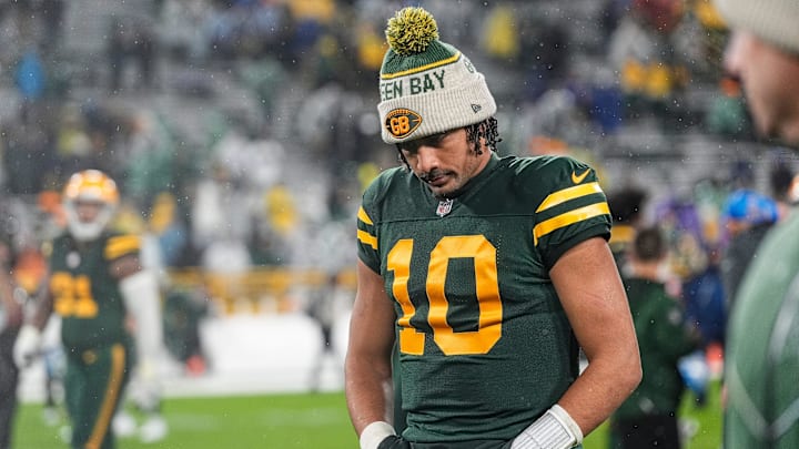 Green Bay Packers quarterback Jordan Love (10) walks off the field after 24-14 loss to Detroit Lions at Lambeau Field in Green Bay, Wis. on Sunday, Nov. 3, 2024.