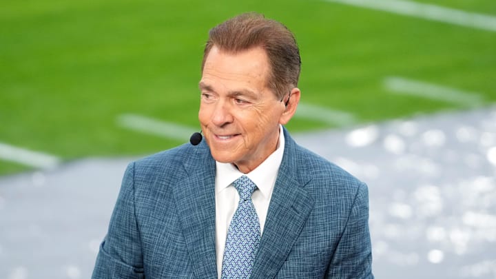 Pasadena, CA, USA; Nick Saban on the ESPN College Gameday set during the 2026 Rose Bowl and quarterfinal game of the College Football Playoff at Rose Bowl Stadium.