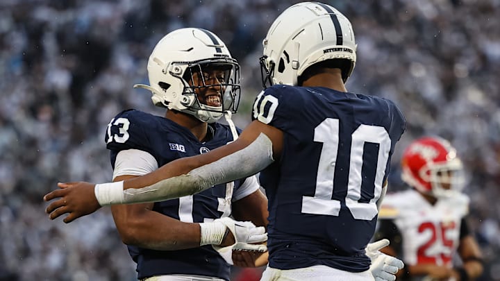 Penn State football running backs Nicholas Singleton and Kaytron Allen