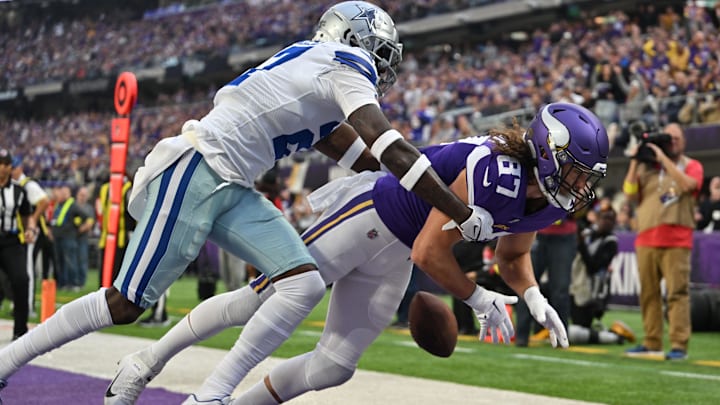 Nov 20, 2022; Minneapolis, Minnesota, USA; Dallas Cowboys safety Jayron Kearse (27) breaks up a pass