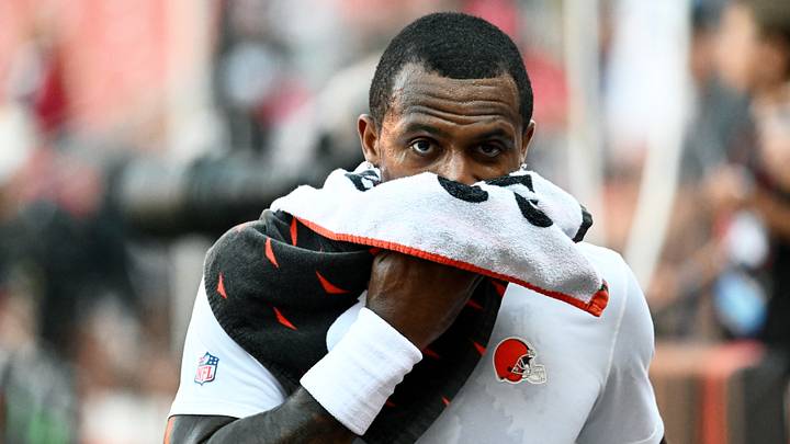 Aug 27, 2026; Cleveland, Ohio, USA; Cleveland Browns quarterback Deshaun Watson (4) is seen prior to the game against the New England Patriots at Huntington Bank Field. Mandatory Credit: Ken Blaze-Imagn Images Aug 27, 2026; Cleveland, Ohio, USA; Cleveland Browns quarterback Deshaun Watson (4) is seen prior to the game against the New England Patriots at Huntington Bank Field. Mandatory Credit: Ken Blaze-Imagn Images
