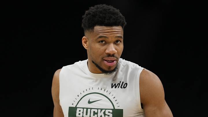 Mar 28, 2026; Milwaukee, Wisconsin, USA;  Milwaukee Bucks forward Giannis Antetokounmpo (34) during warmups prior to the game against the San Antonio Spurs at Fiserv Forum. Mandatory Credit: Jeff Hanisch-Imagn Images