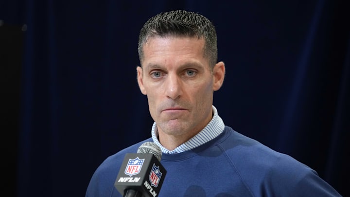 Feb 27, 2025; Indianapolis, IN, USA; Houston Texans general manager Nick Caserio speaks during the 2025 NFL Scouting Combine at the Indiana Convention Center. Mandatory Credit: Kirby Lee-Imagn Images