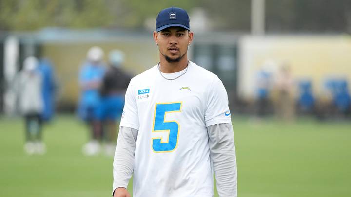 May 11, 2026; El Segundo, CA, USA; Los Angeles Chargers quarterback Trey Lance (5) during offseason workouts at The Bolt. Mandatory Credit: Kirby Lee-Imagn Images May 11, 2026; El Segundo, CA, USA; Los Angeles Chargers quarterback Trey Lance (5) during offseason workouts at The Bolt. Mandatory Credit: Kirby Lee-Imagn Images