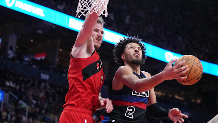 Nov 19, 2023; Toronto, Ontario, CAN; Detroit Pistons guard Cade Cunningham (2) drives to the basket