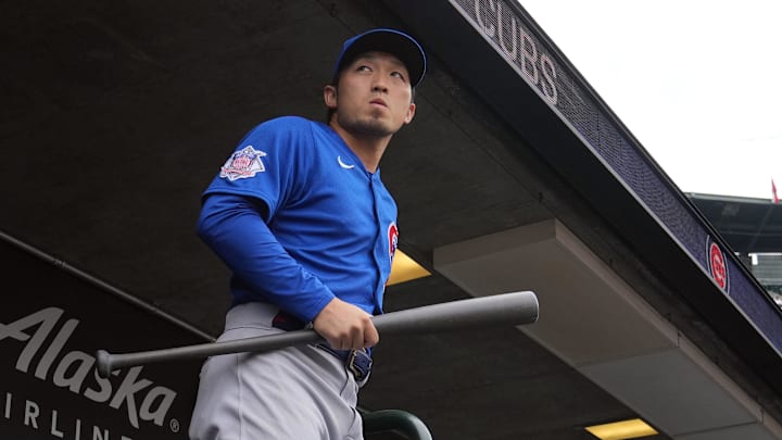 Jul 31, 2022; San Francisco, California, USA; Chicago Cubs right fielder Seiya Suzuki (27) before