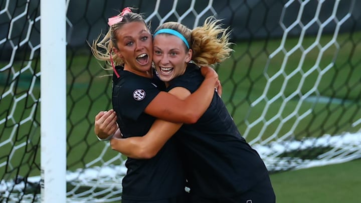 Mississippi State's Kara Harris celebrates a goal scored in the first half of the first half against No. 10 Wake Forest on Sunday in Starkville.