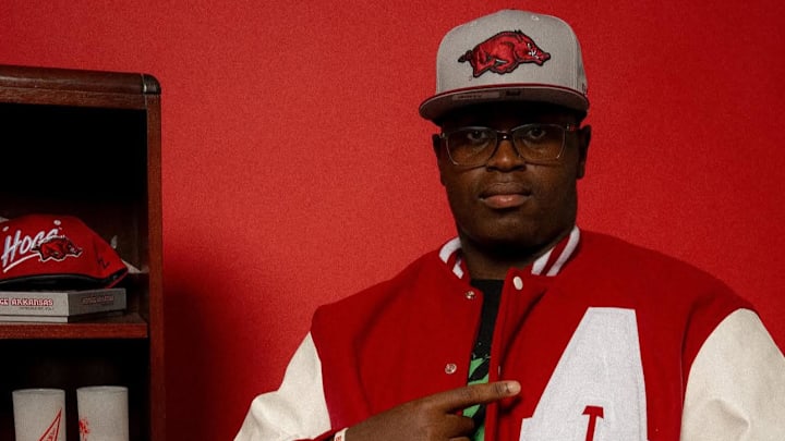 New Arkansas offensive line commit Ben Mubenga during his official visit June 6.