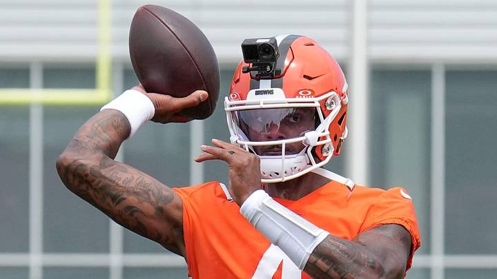 Deshaun Watson throws at the Browns OTA in Berea on May 27, 2026.