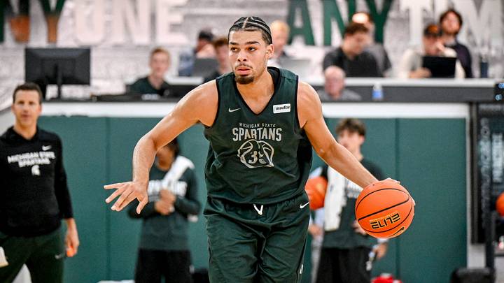 Michigan State’s Jesse McCulloch moves the ball during the first basketball practice of the season on Tuesday, Sept. 22, 2026, at the Breslin Center in East Lansing. Michigan State’s Jesse McCulloch moves the ball during the first basketball practice of the season on Tuesday, Sept. 22, 2026, at the Breslin Center in East Lansing.