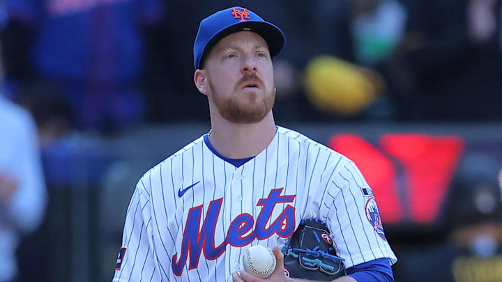 Mar 29, 2026; New York City, New York, USA; New York Mets relief pitcher Richard Lovelady (55) reacts during the tenth inning against the Pittsburgh Pirates at Citi Field. Mandatory Credit: Brad Penner-Imagn Images