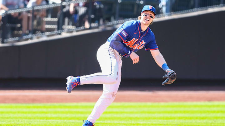May 26, 2024; New York City, New York, USA; New York Mets third baseman Brett Baty (22) at Citi Field. Mandatory Credit: Wendell Cruz-Imagn Images May 26, 2024; New York City, New York, USA; New York Mets third baseman Brett Baty (22) at Citi Field. Mandatory Credit: Wendell Cruz-Imagn Images