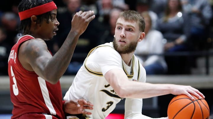 Alabama Crimson Tide guard Latrell Wrightsell Jr. defends against Purdue Boilermakers guard Braden Smith on Friday, Nov. 15, 2024, in West Lafayette, Ind. Purdue won 87-78. Alabama Crimson Tide guard Latrell Wrightsell Jr. defends against Purdue Boilermakers guard Braden Smith on Friday, Nov. 15, 2024, in West Lafayette, Ind. Purdue won 87-78.