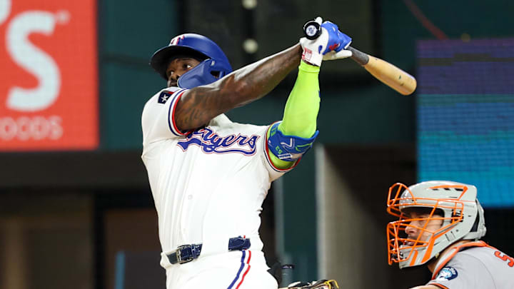 Texas Rangers right fielder Adolis Garcia Texas Rangers right fielder Adolis Garcia