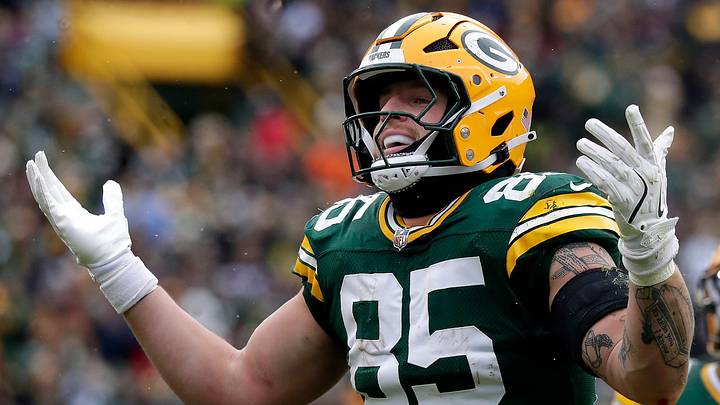 Green Bay Packers tight end Tucker Kraft reacts against the Chicago Bears in the 2024 finale. Green Bay Packers tight end Tucker Kraft reacts against the Chicago Bears in the 2024 finale.