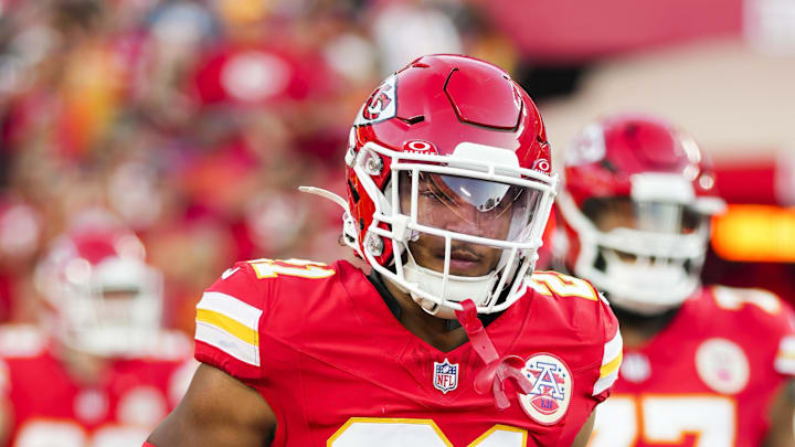 Aug 22, 2024; Kansas City, Missouri, USA; Kansas City Chiefs safety Jaden Hicks (21) takes the field prior to a game against the Chicago Bears at GEHA Field at Arrowhead Stadium. Mandatory Credit: Jay Biggerstaff-Imagn Images Aug 22, 2024; Kansas City, Missouri, USA; Kansas City Chiefs safety Jaden Hicks (21) takes the field prior to a game against the Chicago Bears at GEHA Field at Arrowhead Stadium. Mandatory Credit: Jay Biggerstaff-Imagn Images