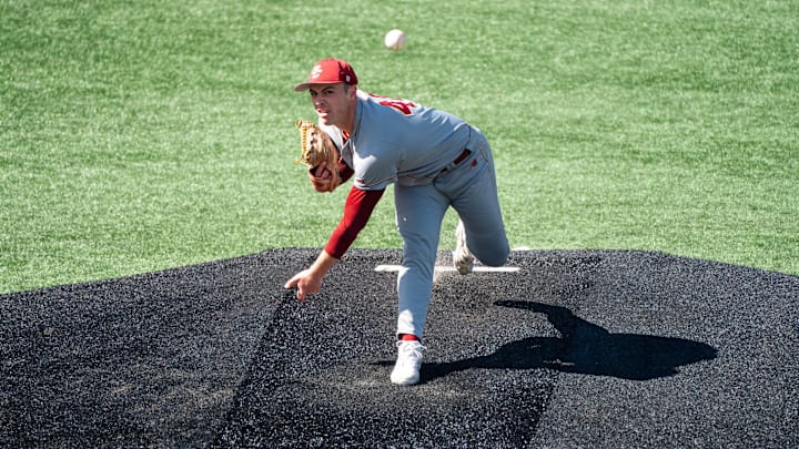 A.J. Colarusso pitches against Northeastern. 