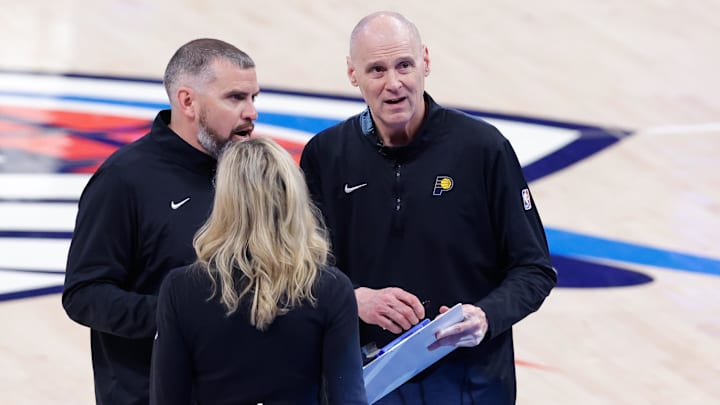 Jun 22, 2025; Oklahoma City, Oklahoma, USA; Indiana Pacers head coach Rick Carlisle looks on during the second half of game seven of the 2025 NBA Finals against the Oklahoma City Thunder at Paycom Center. Mandatory Credit: Alonzo Adams-Imagn Images Jun 22, 2025; Oklahoma City, Oklahoma, USA; Indiana Pacers head coach Rick Carlisle looks on during the second half of game seven of the 2025 NBA Finals against the Oklahoma City Thunder at Paycom Center. Mandatory Credit: Alonzo Adams-Imagn Images
