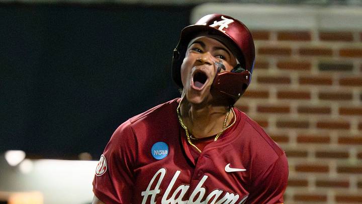 May 30, 2026; Tuscaloosa, AL, USA; Alabama batter Justin Lebron (1) celebrates his solo homer in the Tuscaloosa NCAA Regional winner’s bracket game between Alabama and USC Upstate in Sewell-Thomas Stadium. May 30, 2026; Tuscaloosa, AL, USA; Alabama batter Justin Lebron (1) celebrates his solo homer in the Tuscaloosa NCAA Regional winner’s bracket game between Alabama and USC Upstate in Sewell-Thomas Stadium.