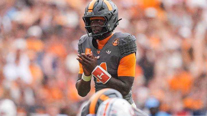 Tennessee quarterback Faizon Brandon (11) looks up before a snap during a college football game between Tennessee and Auburn at Neyland Stadium in Knoxville, Tenn., on Oct. 3, 2026. Tennessee quarterback Faizon Brandon (11) looks up before a snap during a college football game between Tennessee and Auburn at Neyland Stadium in Knoxville, Tenn., on Oct. 3, 2026.