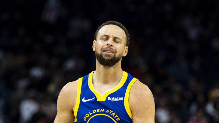 Jan 3, 2026; San Francisco, California, USA; Golden State Warriors guard Stephen Curry (30) reacts during the second quarter against the Utah Jazz at Chase Center. Mandatory Credit: John Hefti-Imagn Images Jan 3, 2026; San Francisco, California, USA; Golden State Warriors guard Stephen Curry (30) reacts during the second quarter against the Utah Jazz at Chase Center. Mandatory Credit: John Hefti-Imagn Images