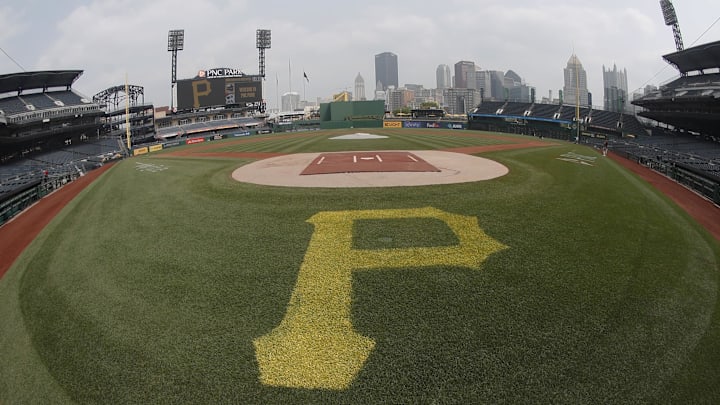Jun 28, 2023; Pittsburgh, Pennsylvania, USA;  General view from behind home plate before the Pittsburgh Pirates host the San Diego Padres at PNC Park. Mandatory Credit: Charles LeClaire-Imagn Images