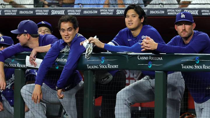 Aug 9, 2026; Phoenix, Arizona, USA; Los Angeles Dodgers translator Will Ireton (left) and designated hitter Shohei Ohtani (17) against the Arizona Diamondbacks at Chase Field. Mandatory Credit: Mark J. Rebilas-Imagn Images Aug 9, 2026; Phoenix, Arizona, USA; Los Angeles Dodgers translator Will Ireton (left) and designated hitter Shohei Ohtani (17) against the Arizona Diamondbacks at Chase Field. Mandatory Credit: Mark J. Rebilas-Imagn Images