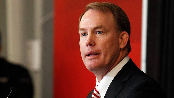 Dec 5, 2014; Lincoln, NE, USA; Nebraska Cornhuskers athletic director Shawn Eichorst speaks a press conference to introduce head coach Mike Riley (not pictured) at Memorial Stadium. Mandatory Credit: Bruce Thorson-USA TODAY Sports Dec 5, 2014; Lincoln, NE, USA; Nebraska Cornhuskers athletic director Shawn Eichorst speaks a press conference to introduce head coach Mike Riley (not pictured) at Memorial Stadium. Mandatory Credit: Bruce Thorson-USA TODAY Sports