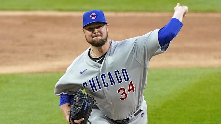 Sep 26, 2020; Chicago, Illinois, USA; Chicago Cubs starting pitcher Jon Lester (34) throws a pitch against the Chicago White Sox during the first inning at Guaranteed Rate Field.