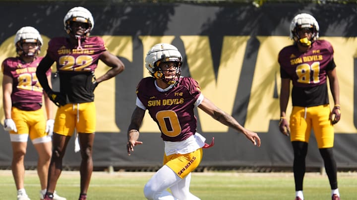 Arizona State wide receiver Jordyn Tyson during spring practice at Kajakawa Practice fields on April 16, 2025, in Tempe.