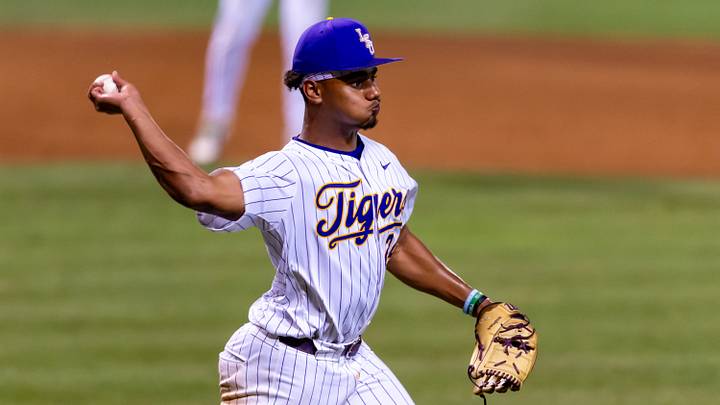 Tigers starting pitcher Anthony Eyanson 24, The LSU Tigers take on Little Rock Trojans in game 1 of the 2025 NCAA Div 1 Regional Baseball Championship at Alex Box Stadium in Baton Rouge, LA. Friday, May 30, 2025. Tigers starting pitcher Anthony Eyanson 24, The LSU Tigers take on Little Rock Trojans in game 1 of the 2025 NCAA Div 1 Regional Baseball Championship at Alex Box Stadium in Baton Rouge, LA. Friday, May 30, 2025.