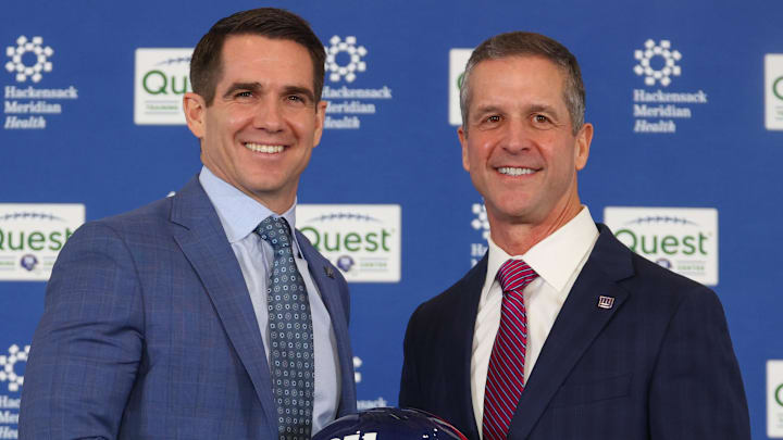 New York Giants general manager Joe Schoen and head coach John Harbaugh