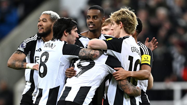 Alexander Isak (centre) was again on target for Newcastle