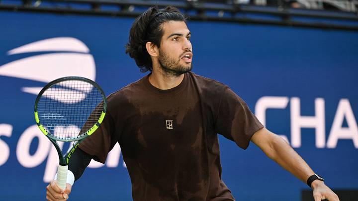 Carlos Alcaraz wears Travis Scott x Nike apparel at the US Open.