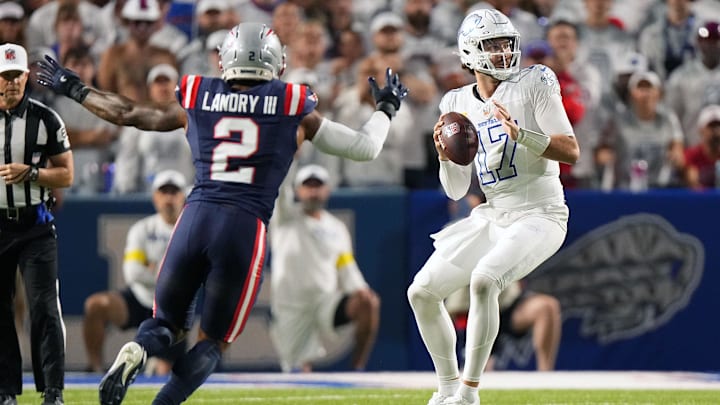 Buffalo Bills quarterback Josh Allen drops back to pass against the New England Patriots.