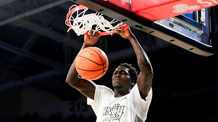 Cincinnati Bearcats forward Aziz Bandaogo (55) dunks the ball in the first half of a NCAA men’s basketball game between the Cincinnati Bearcats and Texas Tech Red Raiders, Tuesday, Jan. 21, 2025, at Fifth Third Arena in Cincinnati