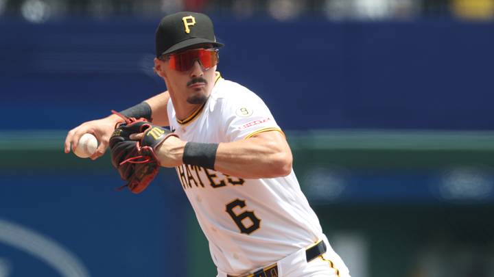 Jun 28, 2026; Pittsburgh, Pennsylvania, USA; Pittsburgh Pirates shortstop Konnor Griffin (6) throws to first base to complete a double play against the Cincinnati Reds during the first inning at PNC Park. Mandatory Credit: Charles LeClaire-Imagn Images Jun 28, 2026; Pittsburgh, Pennsylvania, USA; Pittsburgh Pirates shortstop Konnor Griffin (6) throws to first base to complete a double play against the Cincinnati Reds during the first inning at PNC Park. Mandatory Credit: Charles LeClaire-Imagn Images