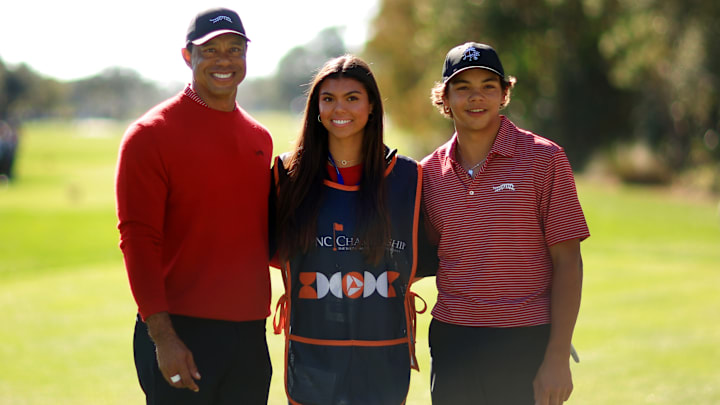 Tiger Woods y sus hijos Sam y Charlie, a quienes tuvo junto a la modelo Elin Nordegren