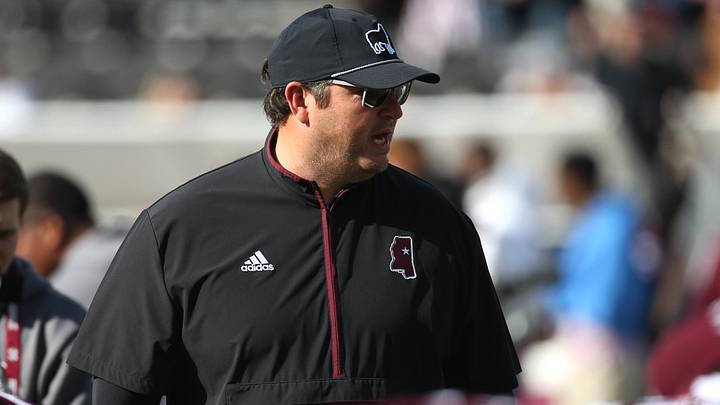 Mississippi State Bulldogs head coach Jeff Lebby looks on before the game against the Mississippi Rebels at Davis Wade Stadium Mississippi State Bulldogs head coach Jeff Lebby looks on before the game against the Mississippi Rebels at Davis Wade Stadium