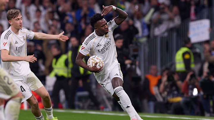 Vinicius Junior of Real Madrid CF celebrates a goal during Vinicius Junior of Real Madrid CF celebrates a goal during