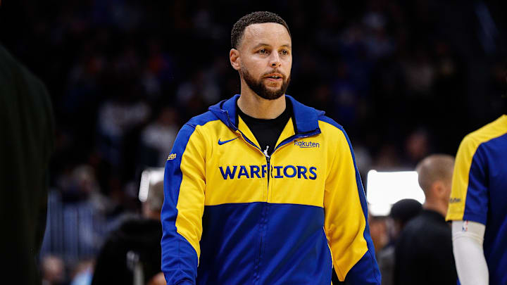 Dec 3, 2024; Denver, Colorado, USA; Golden State Warriors guard Stephen Curry (30) before the game against the Denver Nuggets at Ball Arena. Mandatory Credit: Isaiah J. Downing-Imagn Images