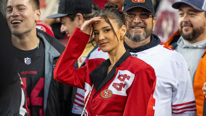 Kristin Juszczyk, wife of San Francisco 49ers fullback Kyle Juszczyk before a 2024 NFC divisional round game against the Green Bay Packers.