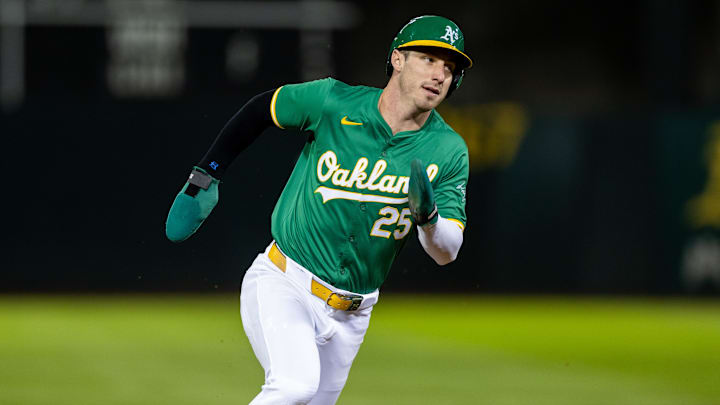 Sep 20, 2024; Oakland, California, USA; Oakland Athletics outfielder Brent Rooker (25) scores during the tenth inning against the New York Yankees at Oakland-Alameda County Coliseum. Mandatory Credit: Bob Kupbens-Imagn Images Sep 20, 2024; Oakland, California, USA; Oakland Athletics outfielder Brent Rooker (25) scores during the tenth inning against the New York Yankees at Oakland-Alameda County Coliseum. Mandatory Credit: Bob Kupbens-Imagn Images