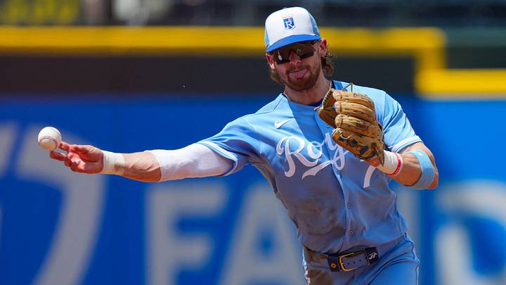 Jul 5, 2026; Kansas City, Missouri, USA; Kansas City Royals shortstop Bobby Witt Jr. (7) throws to first base during the third inning against the Philadelphia Phillies at Kauffman Stadium. Mandatory Credit: Jay Biggerstaff-Imagn Images Jul 5, 2026; Kansas City, Missouri, USA; Kansas City Royals shortstop Bobby Witt Jr. (7) throws to first base during the third inning against the Philadelphia Phillies at Kauffman Stadium. Mandatory Credit: Jay Biggerstaff-Imagn Images